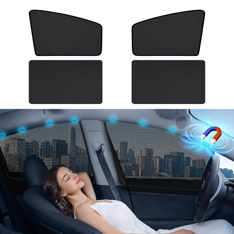Aokway Magnetic Car Window Shades, Mesh Window Covers for Camping, UV Protection Car Curtains for Front & Rear Sunshade for car Window Baby, Universal Fit for Baby & Drivers (4Pcs) - Image 1